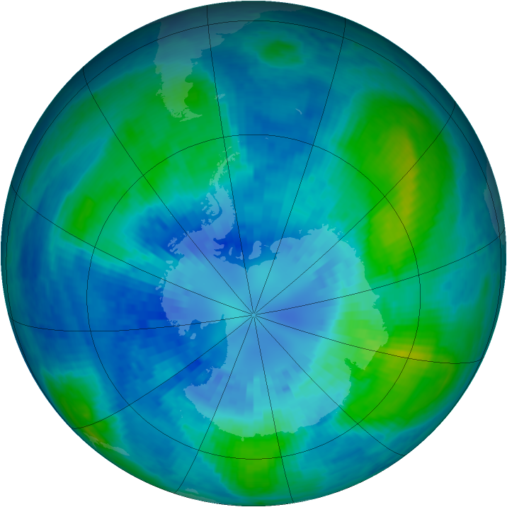 Antarctic ozone map for 02 April 2002